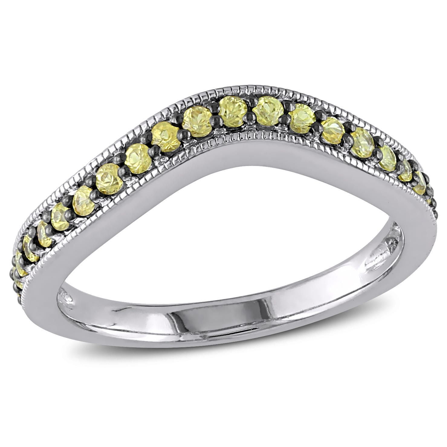 Tangelo 1/2 Carat T.G.W. Yellow Sapphire Sterling Silver Chevron Eternity Ring