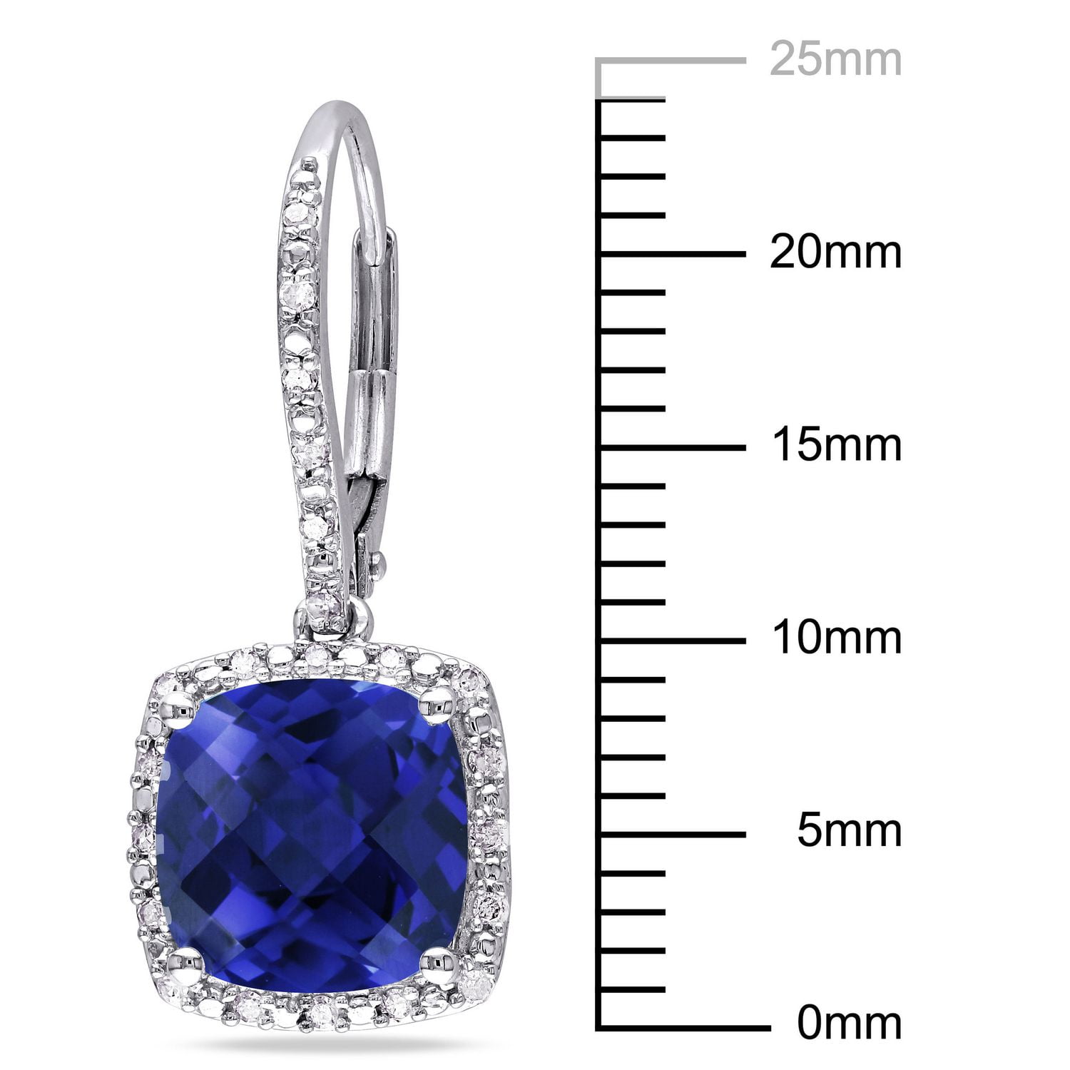 Boucles d'oreille auréole Tangelo avec saphirs bleus synthétiques 6-1/2 CT PBT et diamants 1/5 CT poids total en argent sterling