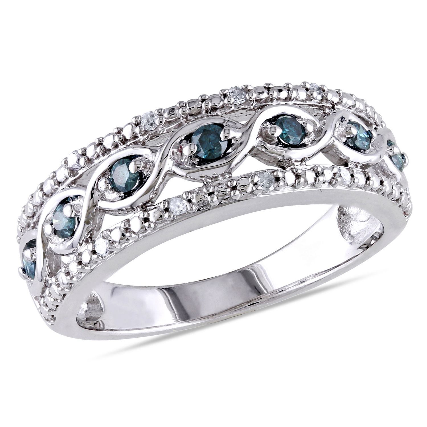 Bague d'anniversaire avec symboles d'infini Asteria avec diamants bleus et blancs 1/4 CT poids total en argent sterling