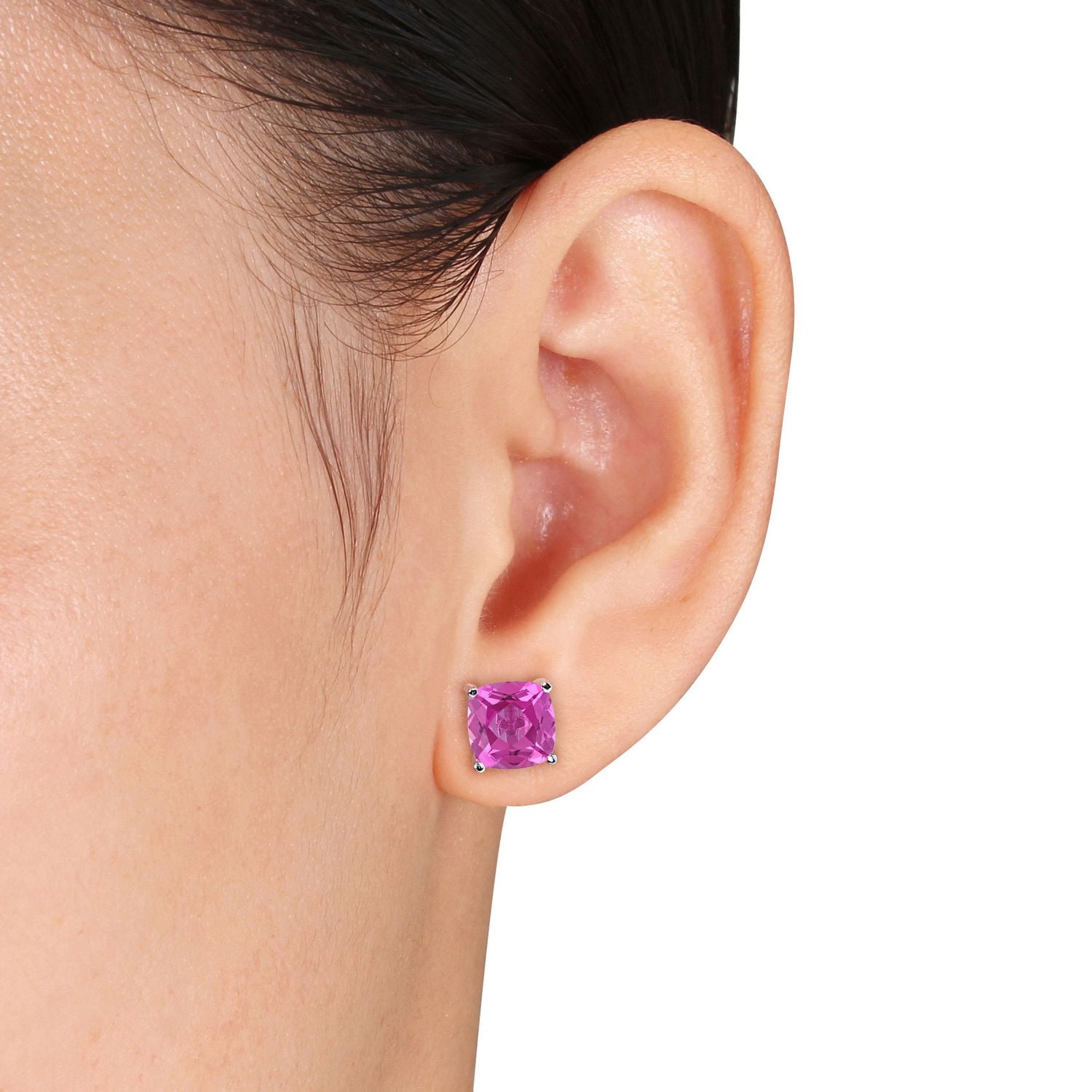 Tangelo Created Ruby and Created Blue and Pink Sapphire Sterling Silver 3-Piece Stud Earrings Set