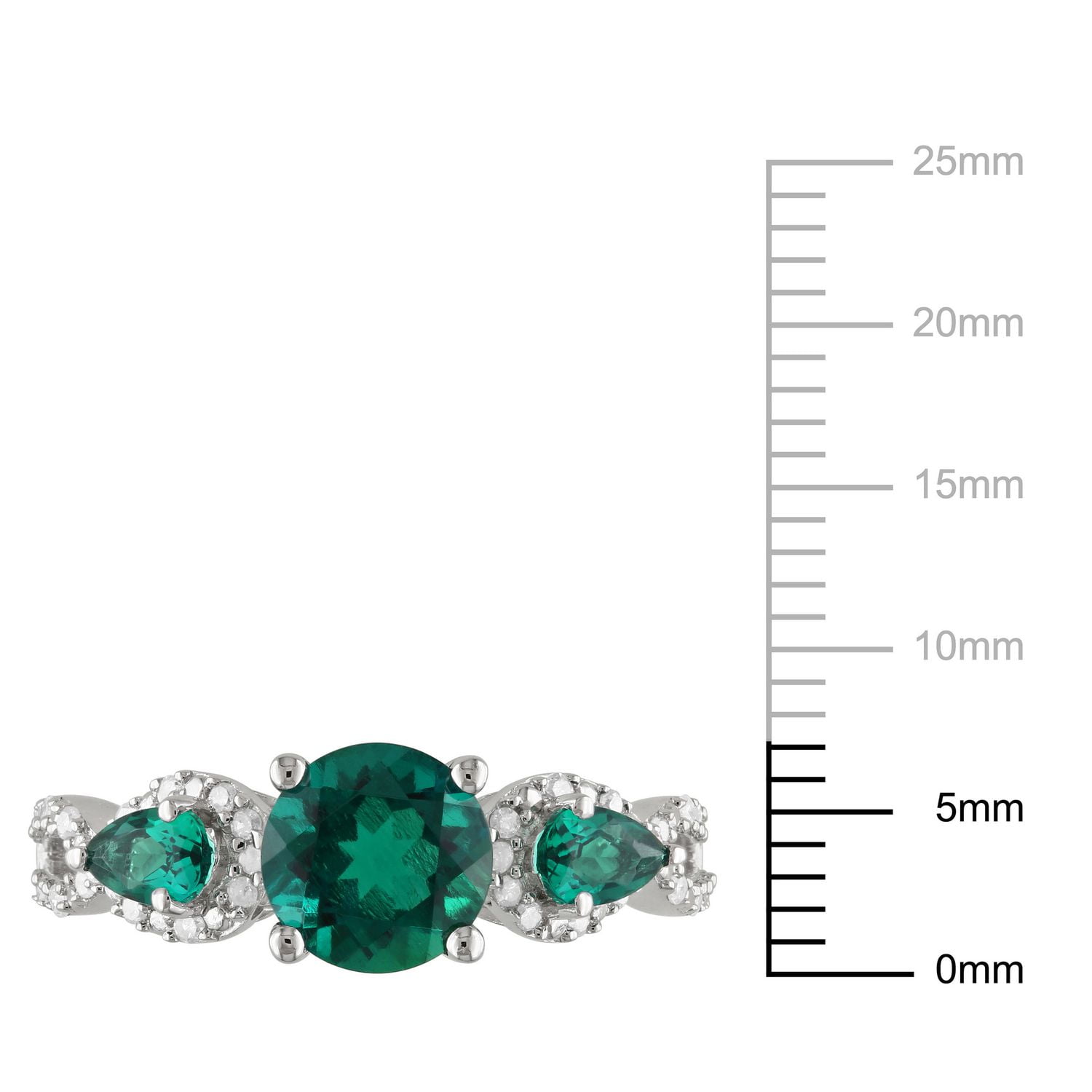 Tangelo 1-5/8 Carat T.G.W. Created Emerald and 1/6 Carat T.W. Diamond Sterling Silver Three Stone Ring