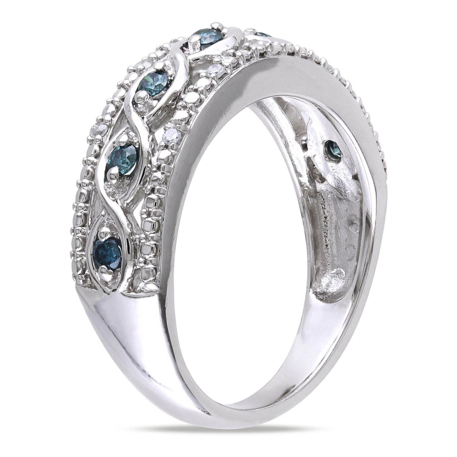 Bague d'anniversaire avec symboles d'infini Asteria avec diamants bleus et blancs 1/4 CT poids total en argent sterling