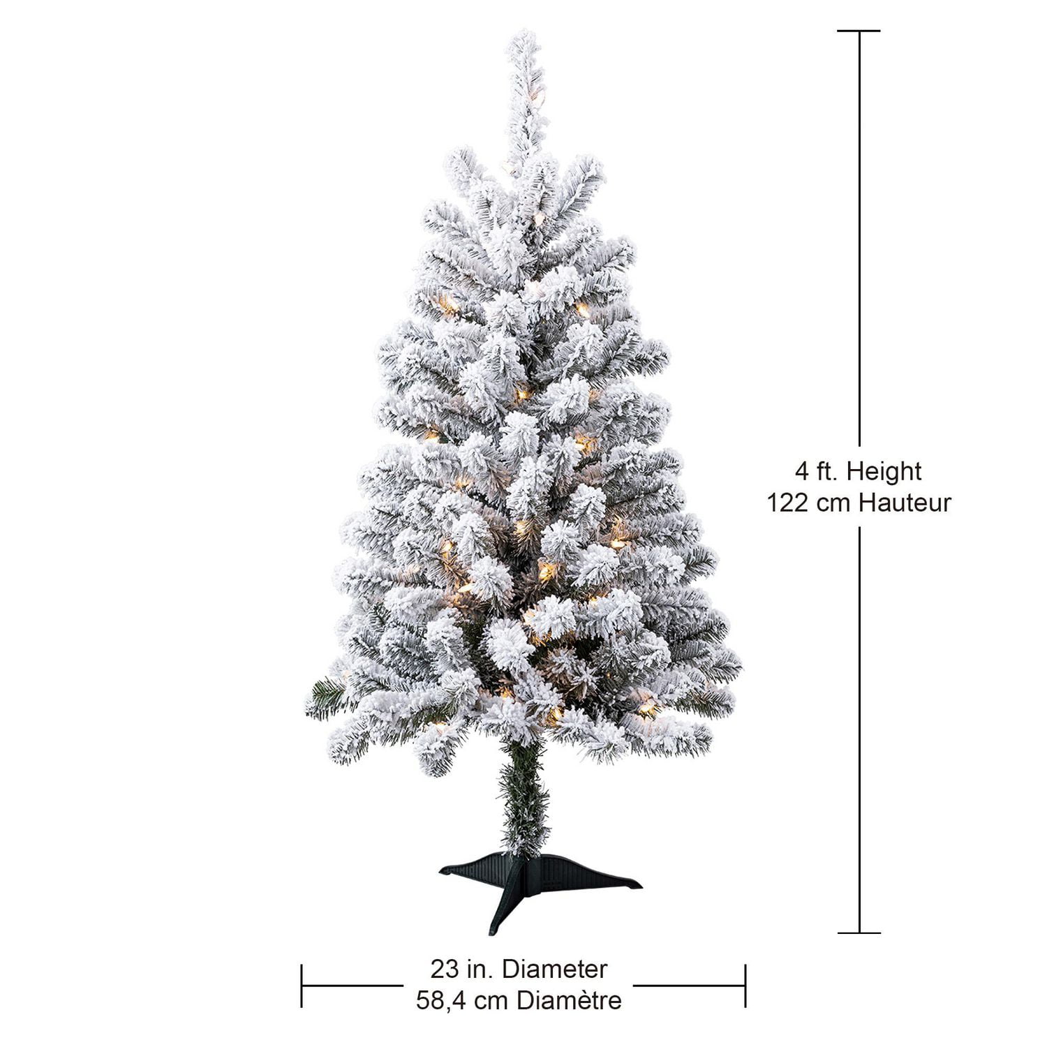 Holiday Time Greenfield 4 Pre Lit Regular Full Flocked Pine Christmas Tree Green 198 snowy branch tips Walmart