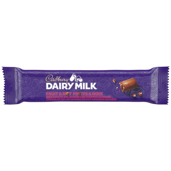 CADBURY DAIRY MILK, Fruit & Nut Chocolate Bar, Milk Chocolate with Raisins and Chopped Almonds, Milk Chocolate Bar, 38 g