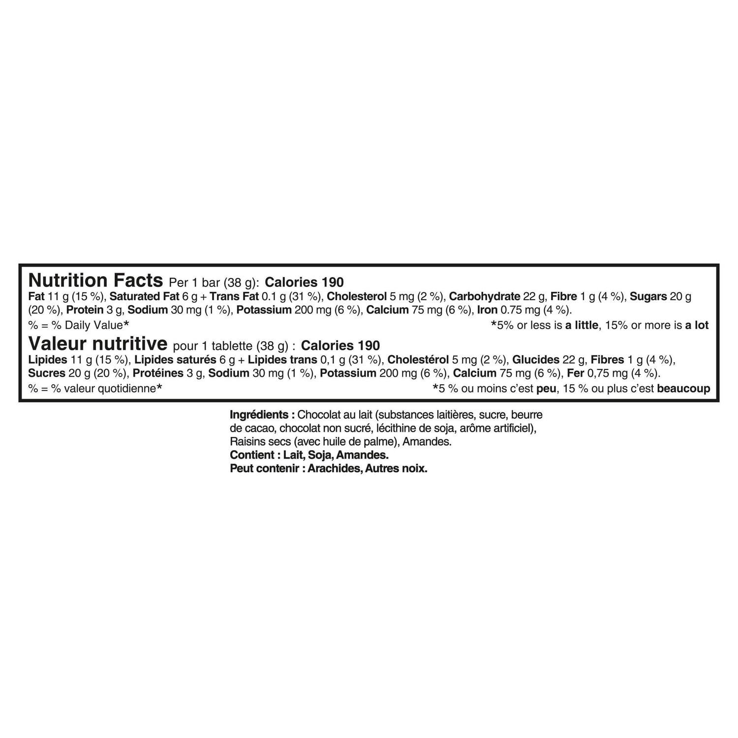 CADBURY DAIRY MILK, Fruit & Nut Chocolate Bar, Milk Chocolate with Raisins and Chopped Almonds, Milk Chocolate Bar, 38 g