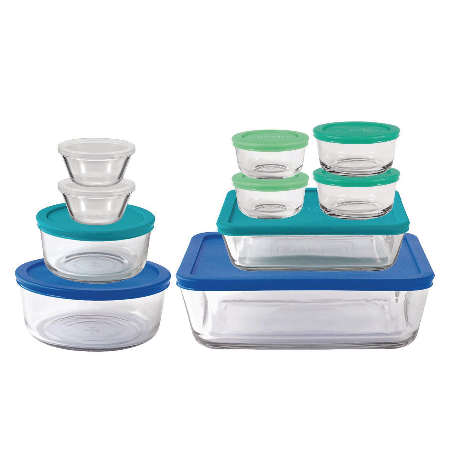 Anchor Hocking 11046AHG17 20-Piece Storage Set with Mixed Blue Lids 