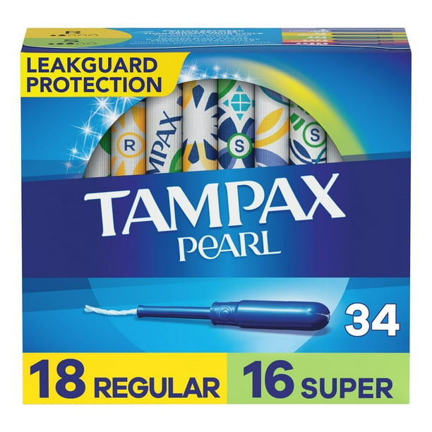 Tampons Tampax Pearl avec tresse anti-fuites LeakGuard, degré d’absorption régulier/super, emballage duo, non parfumés 34 tampons
