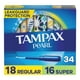 Tampons Tampax Pearl avec tresse anti-fuites LeakGuard, degré d’absorption régulier/super, emballage duo, non parfumés 34 tampons – image 1 sur 9