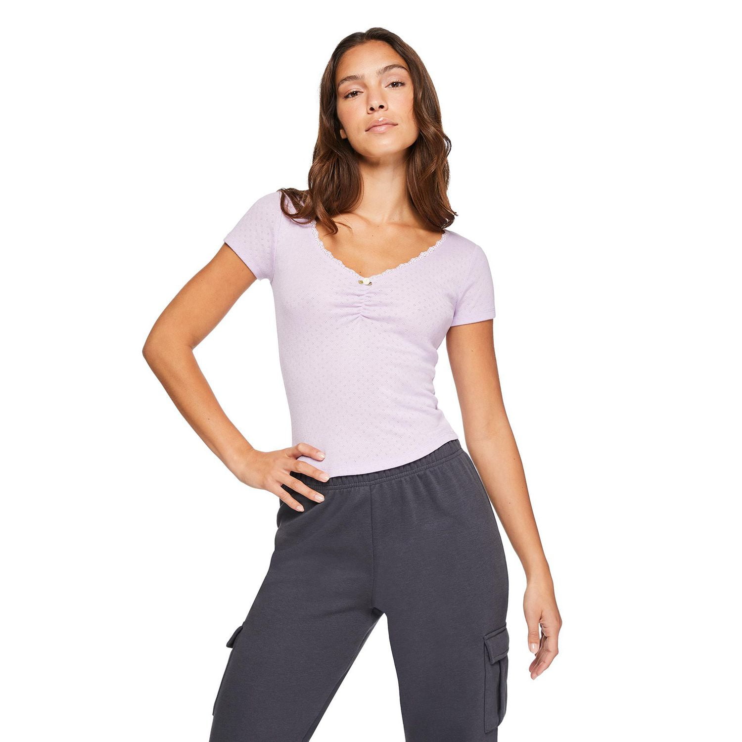 No Boundaries Women's Baby V-Neckline Tee