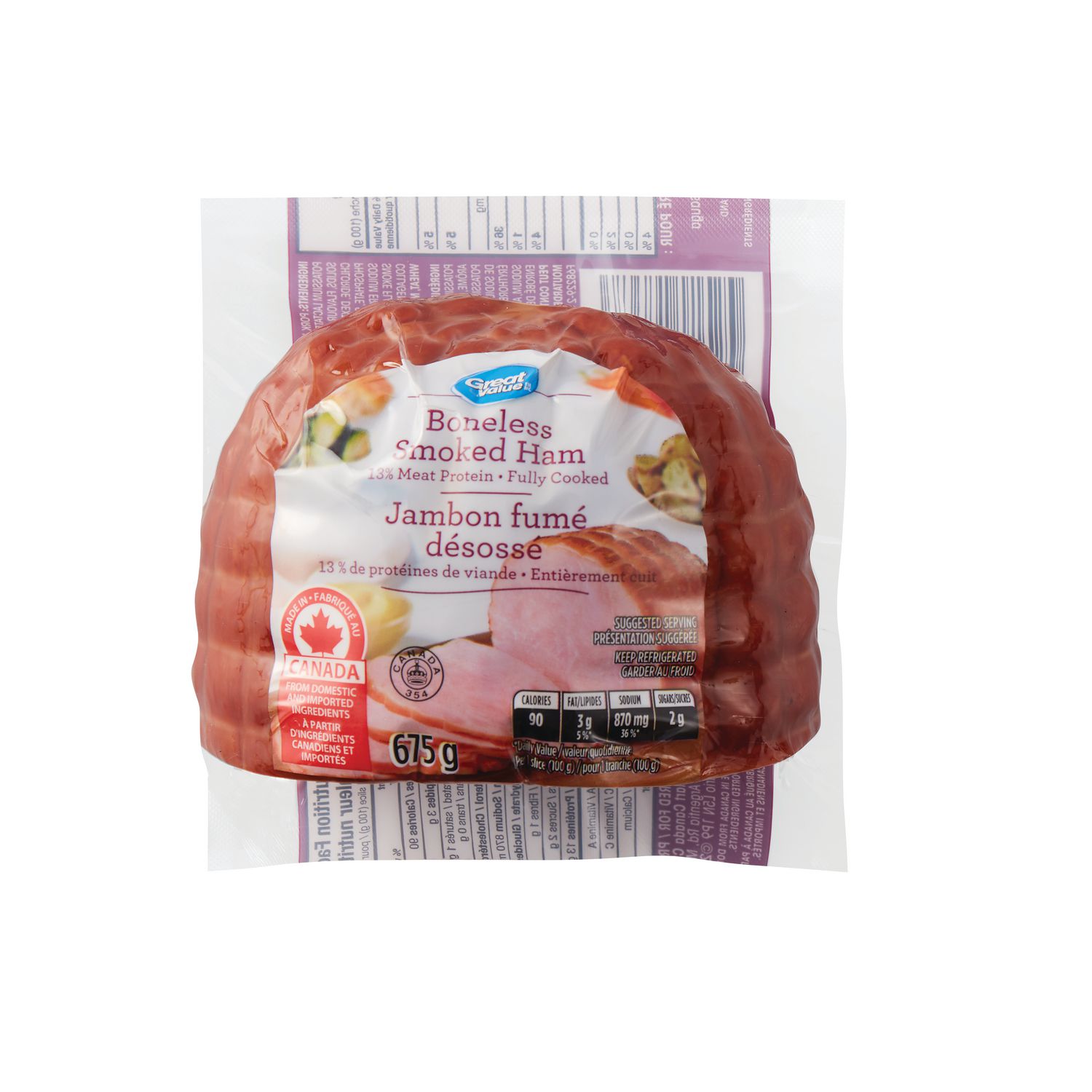 Jambon fumé désossé Great Value 675g