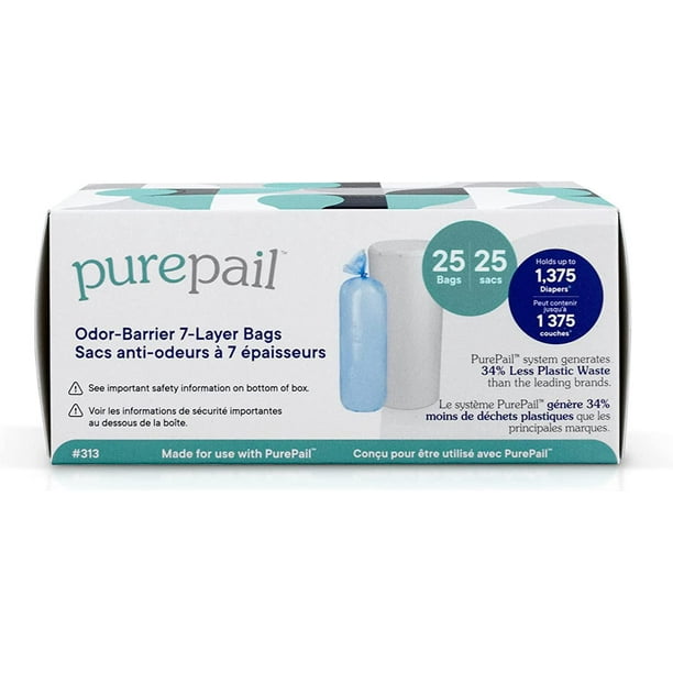 PurePail Lot de 25 sacs de recharge classiques à 7 couches anti-odeurs  PurePail sacs de recharge classiques 