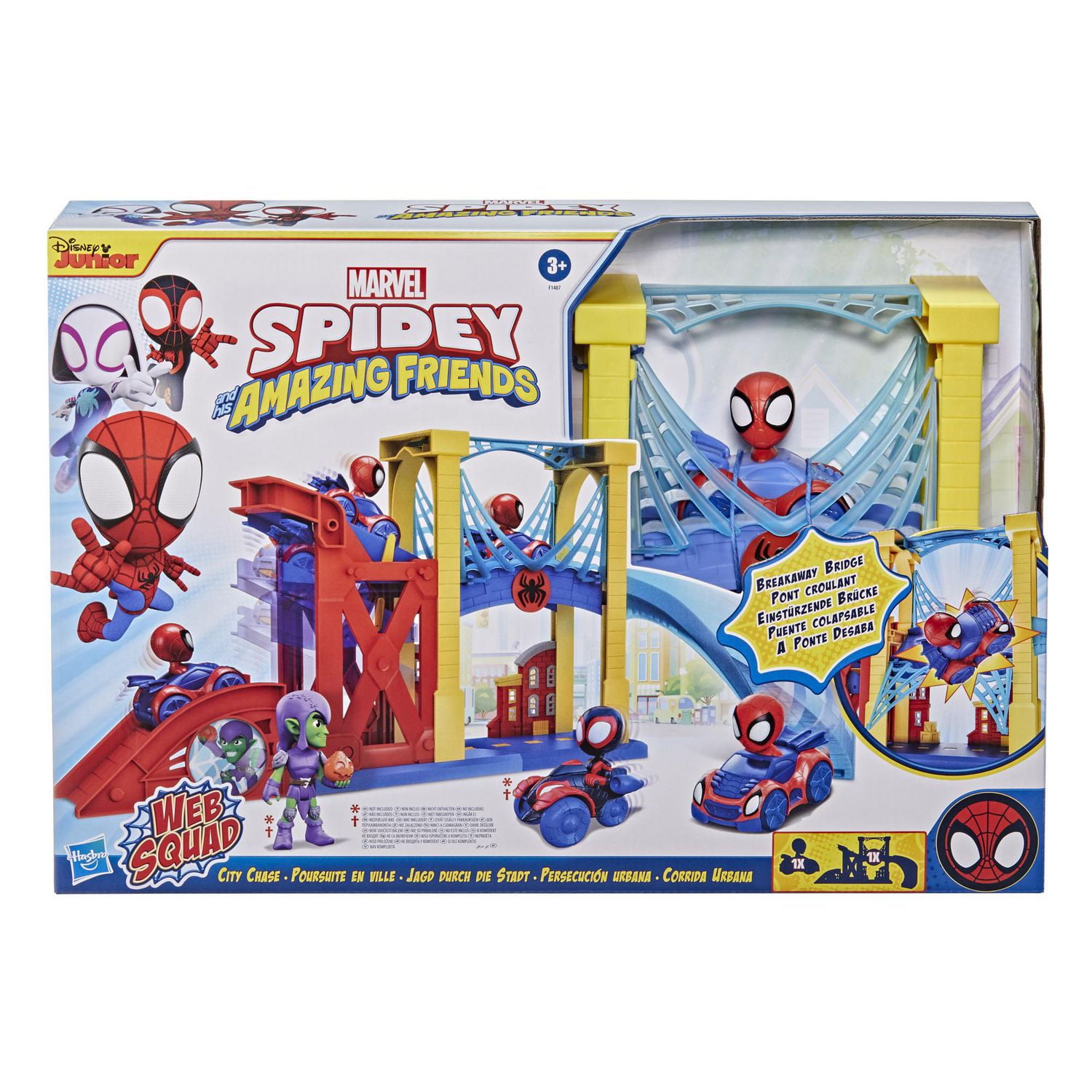 Marvel Spidey and His Amazing Friends Web Squad City Chase Playset,  Collapsing Bridge, Includes Spidey Racer Vehicle, For Kids Ages 3 and Up,  Ages 3 and up 