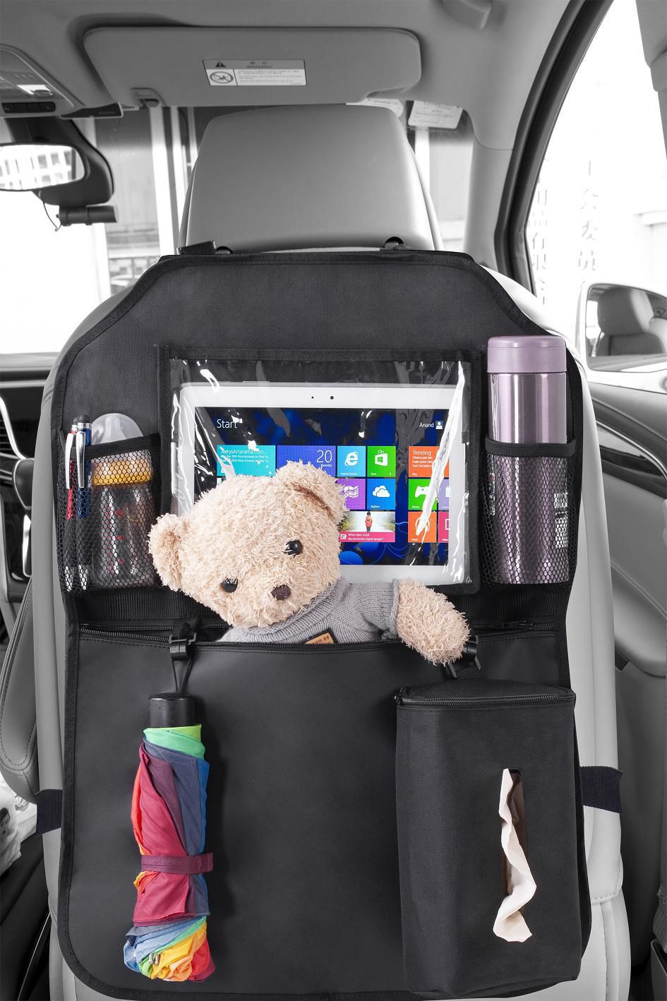 AUTO DRIVE Backseat Organizer with Kick Mat and Tablet Holder Tissue holder  Included, 18.1 in. W x 25.5 in. H