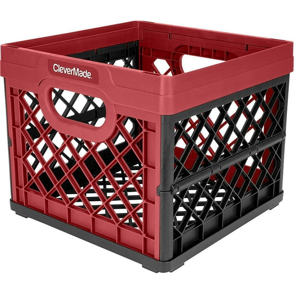 CleverMade Collapsible Milk Crate, Brick Red, 25L Collapsible Crate