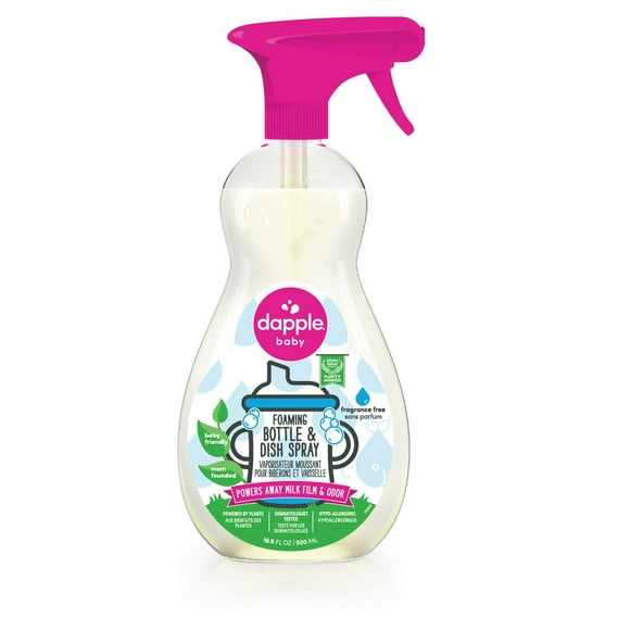 Dapple Baby Foaming Bottle & Dish Spray Fragrance Free 500ml, Powers away milk film & odour