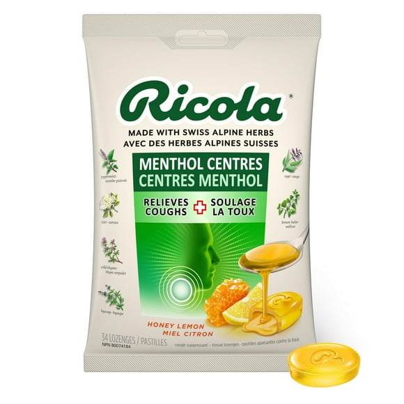 Ricola Menthol Centres Honey Lemon Cough Drops,, 34 Count
