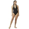 thumbnail image 4 of Captiva Women's Halter Surplice Ribbed One-Piece Swimsuit, 4 of 5