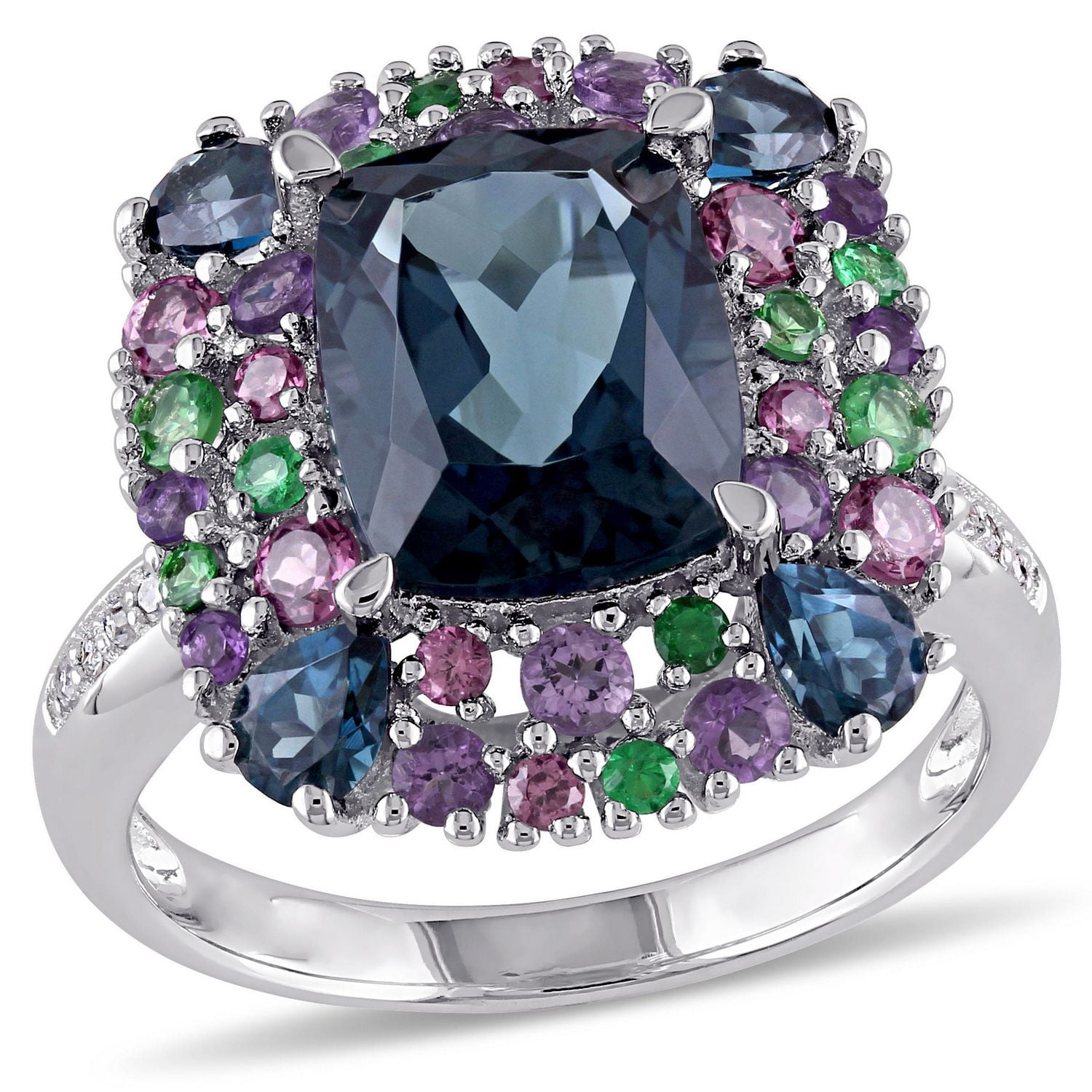 Tangelo 5-4/5 Carat T.G.W. Multi-Gemstone and Diamond-Accent Sterling Silver Cocktail Ring