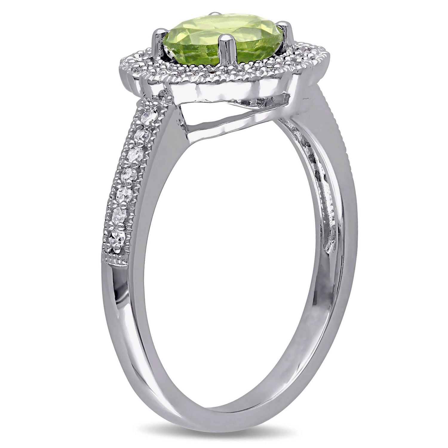 Tangelo 1-1/2 Carat T.G.W. Peridot and 1/7 Carat T.W. Diamond Sterling Silver Halo Cocktail Ring