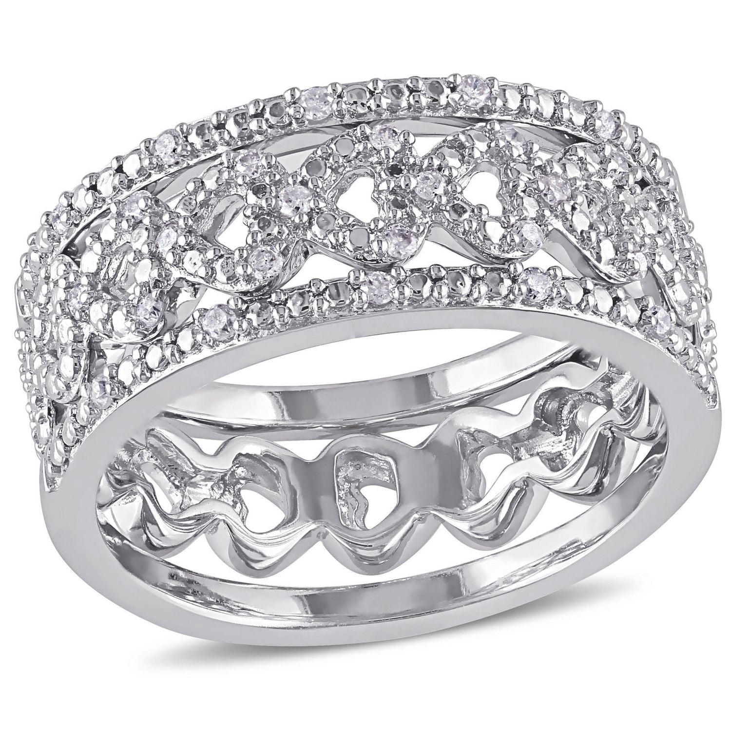 Ensemble de bagues de mariage Miabella avec diamants 1/8 CT poids total en argent sterling
