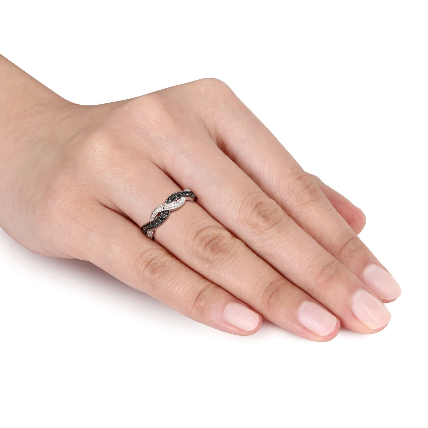 Asteria 1/10 Carat T.W. Black and White Diamond Sterling Silver Cross-Over Ring