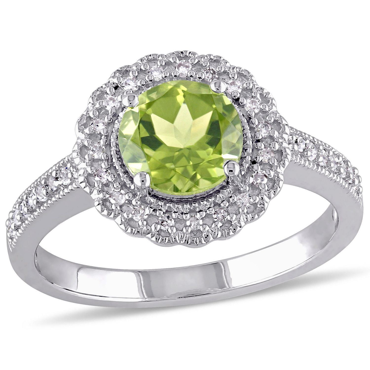Tangelo 1-1/2 Carat T.G.W. Peridot and 1/7 Carat T.W. Diamond Sterling Silver Halo Cocktail Ring