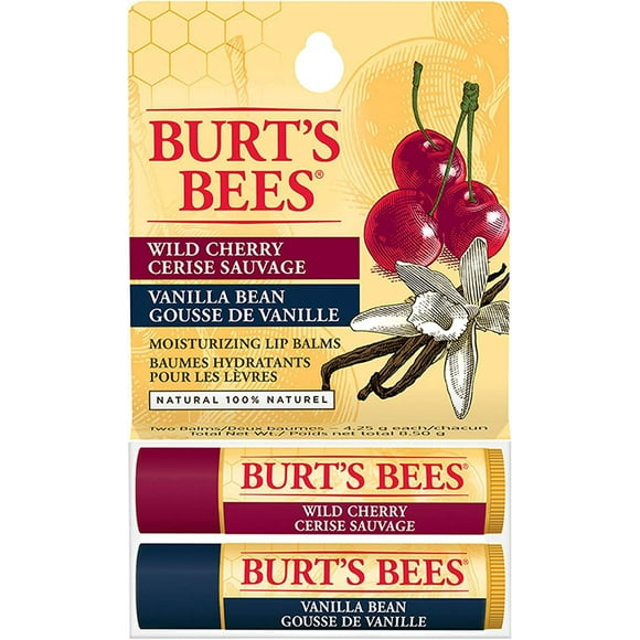 Burt's Bees 100% Natural Origin Moisturizing Lip Balm, Vanilla Bean & Wild Cherry -, 2 Pack