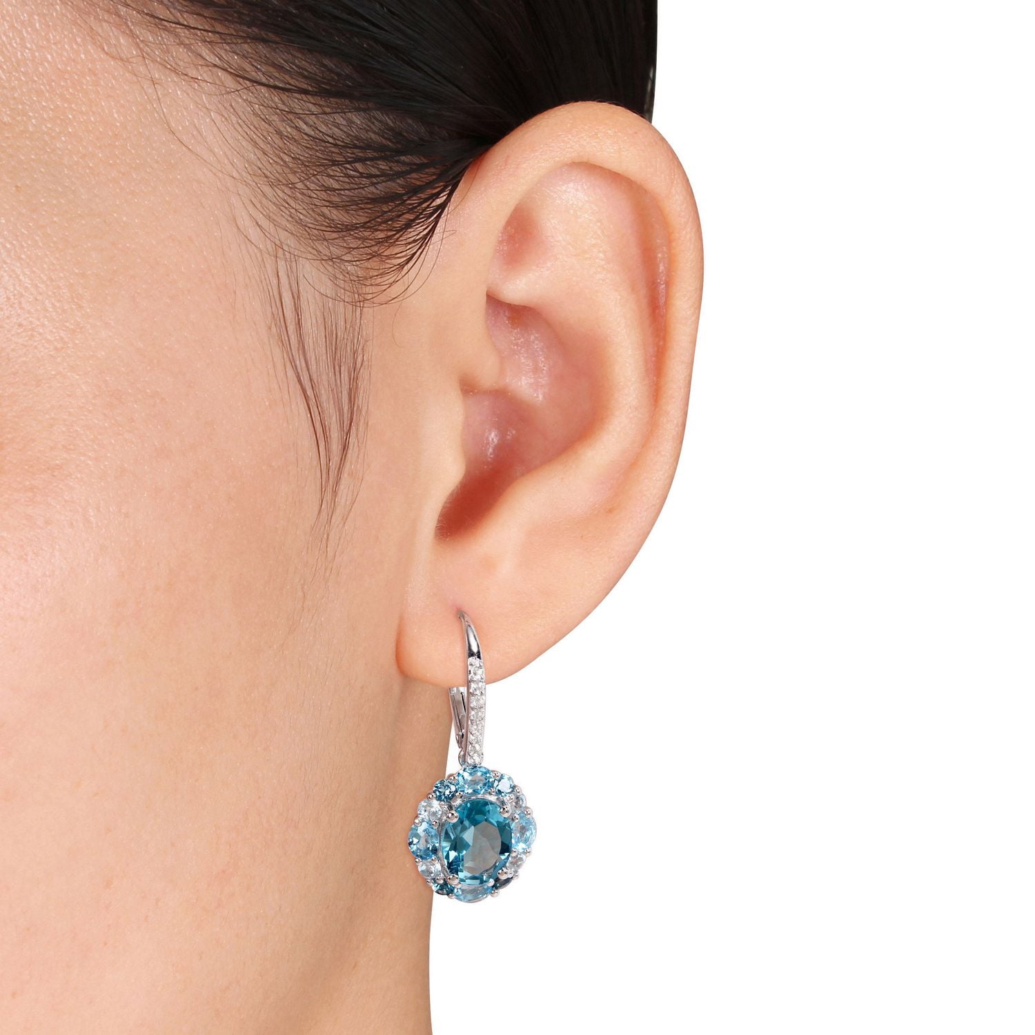 Tangelo 7-7/8 Carat T.G.W. Blue Topaz and White Topaz Sterling Silver Halo Cluster Earrings