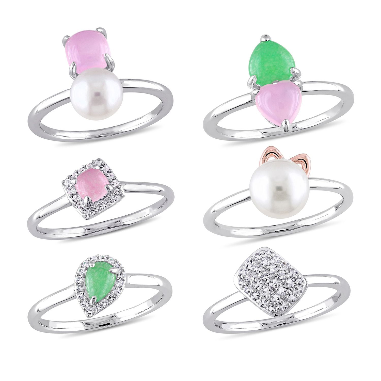 Ensemble de 6 bagues Tangelo avec quartz multicolores, perles et topazes blanches 4-3/8 CT PBT en argent sterling