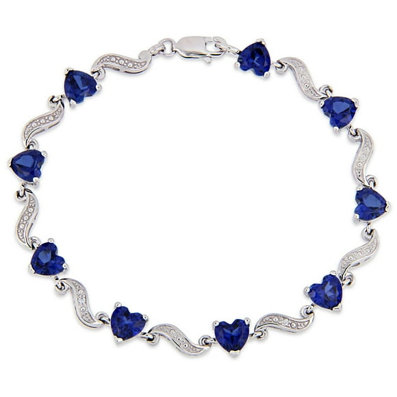 Tangelo 8-1/5 Carat T.G.W. Created Blue Sapphire and Diamond-Accent Sterling Silver Heart Bracelet, 7"