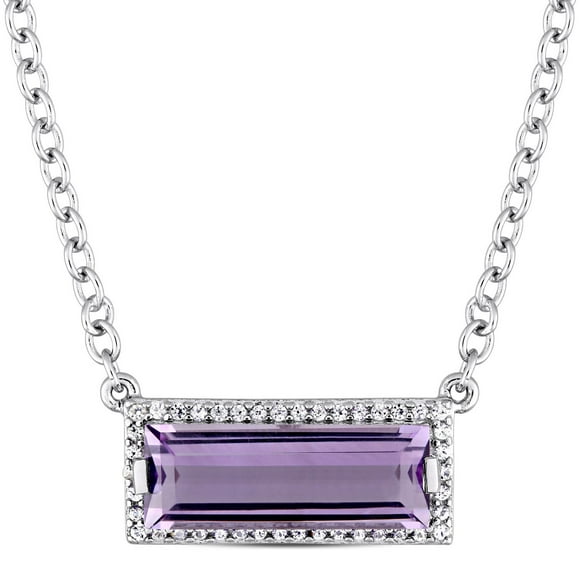 Tangelo 2-3/8 Carat T.G.W. Amethyst and White Sapphire Sterling Silver Baguette Halo Necklace, 17"