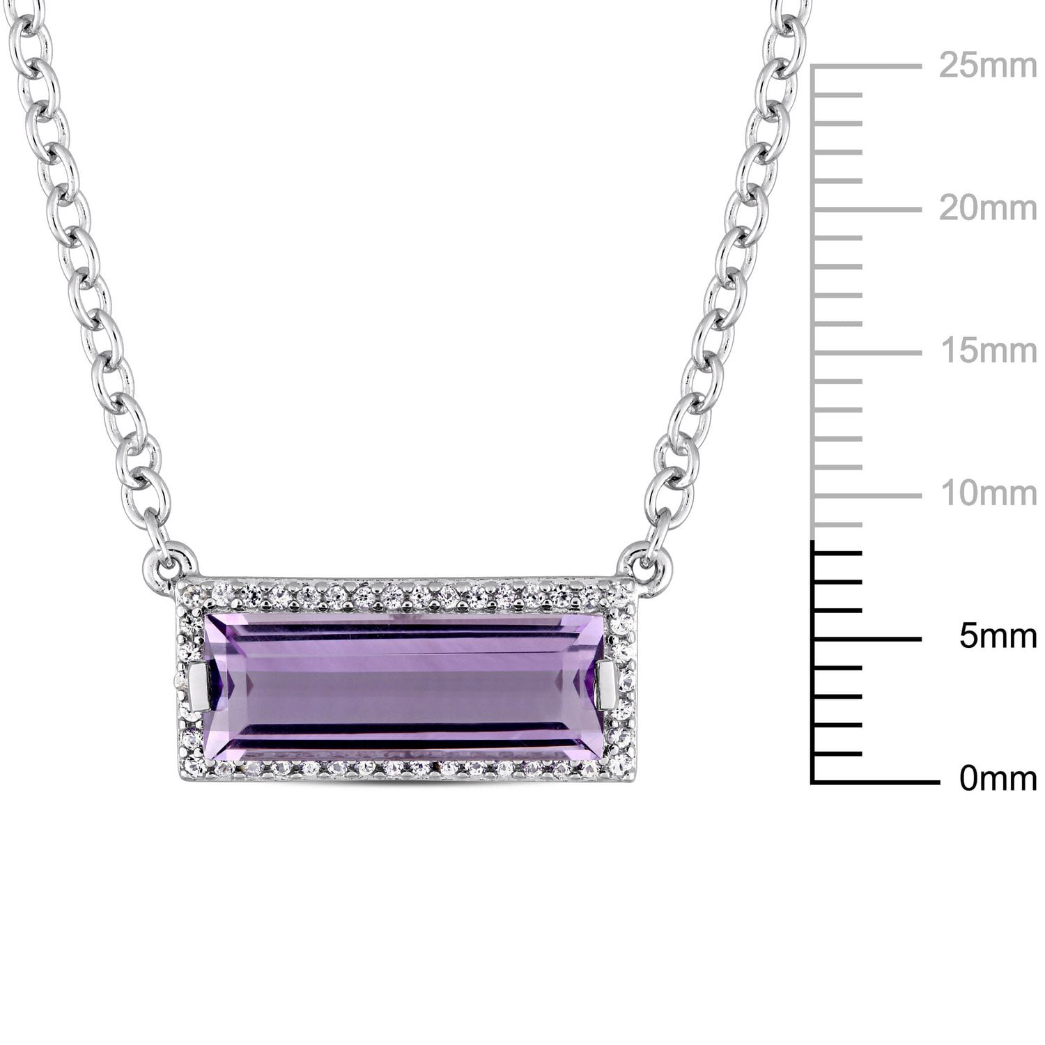 Tangelo 2-3/8 Carat T.G.W. Amethyst and White Sapphire Sterling Silver Baguette Halo Necklace, 17"