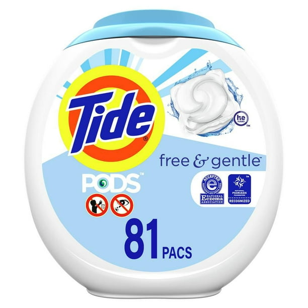 Détergent à lessive Tide PODS Free & Gentle, non parfumé 81 capsules