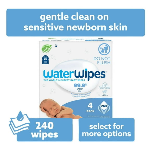 WaterWipes Original 99.9% Water Based Baby Wipes, Unscented, 240 Count (4 Packs)