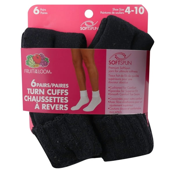 Fruit of the Loom Ladies Turn Cuff Socks- 6 Pack 