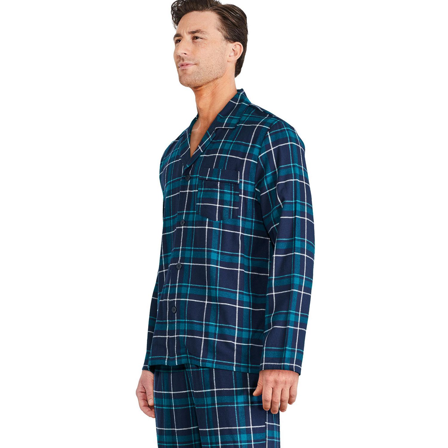 George Men's Flannel Notch Collar Pajamas 2-Piece Set 