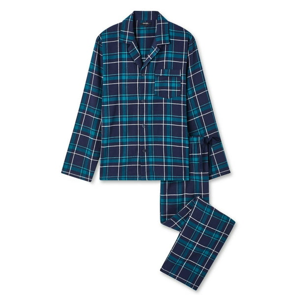 George Men's Flannel Notch Collar Pajamas 2-Piece Set 