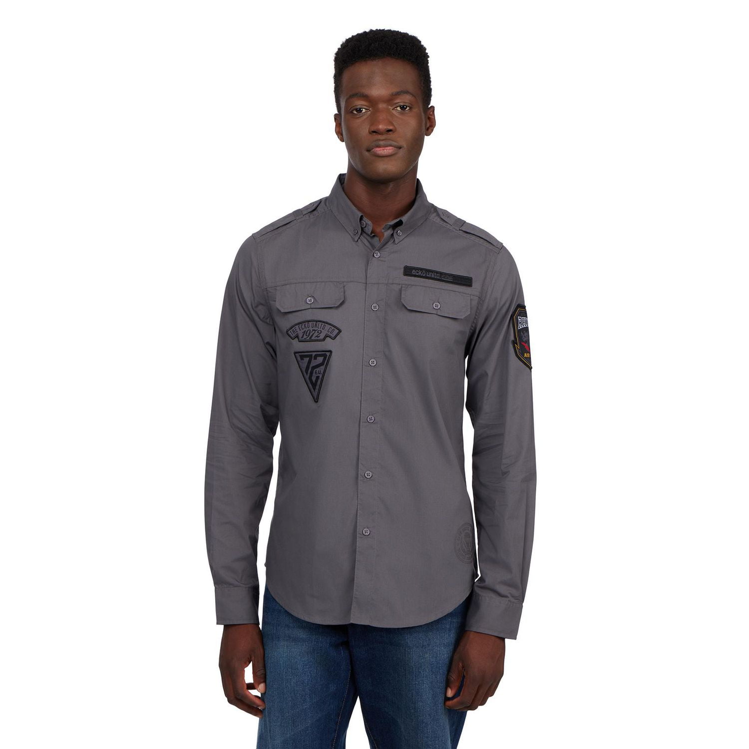 ECKO UNLTD Men’s Solid Military Button Up Longsleeve