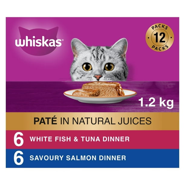 Nourriture humide pour chats WHISKAS Sélections aux fruits de mer format variété - Pâté repas au poisson blanc et au thon et repas au saumon savoureux