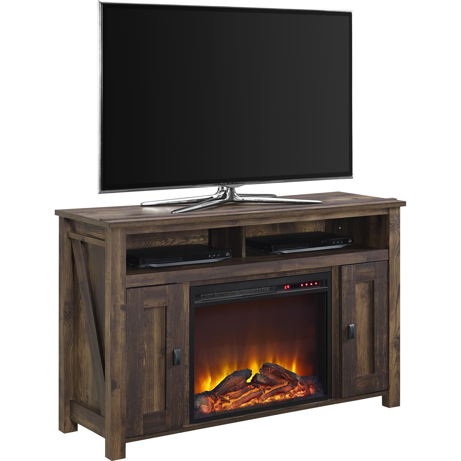 Dark Rust Altra Furniture Farmington Electric Fireplace TV Console for TVs up to 50