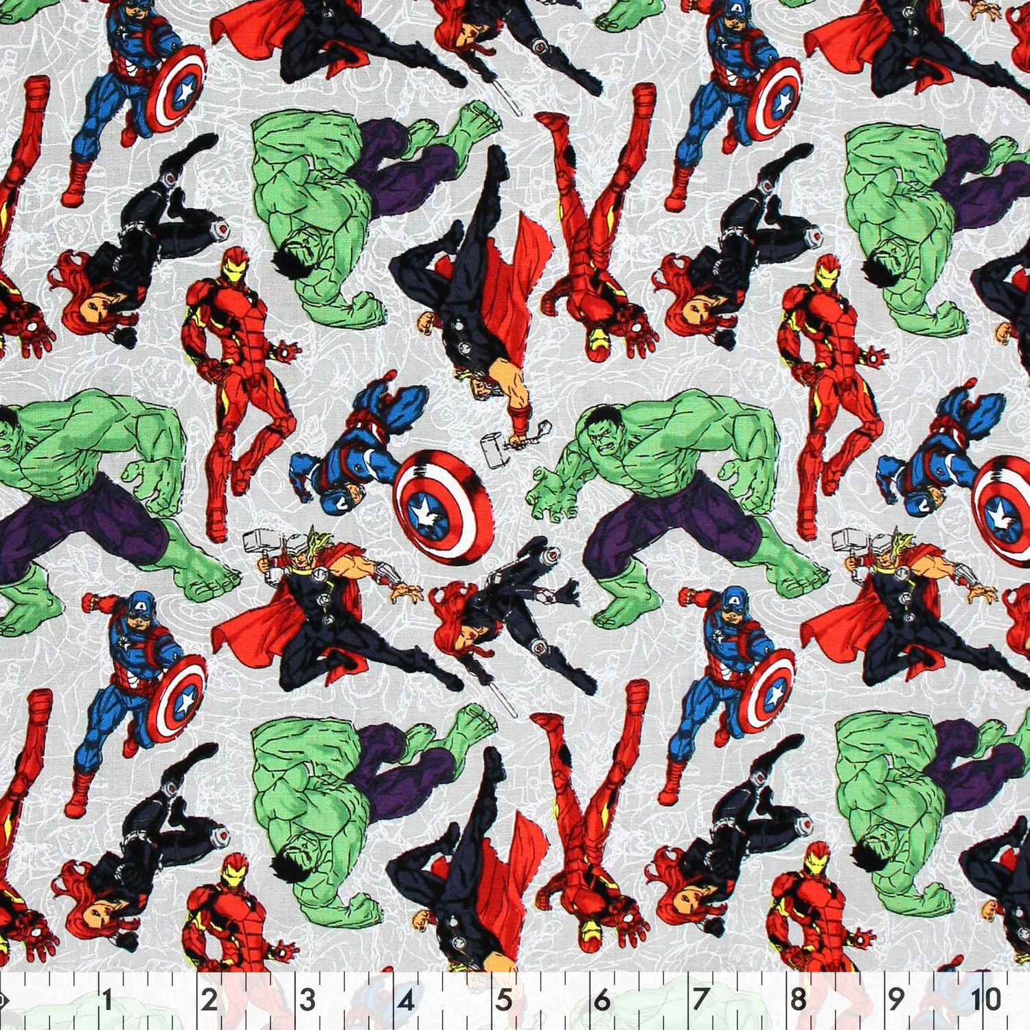 Fabric Creations Grey with Marvel Superheros Cotton Fabric by the Metre ...