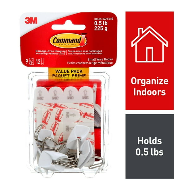 Command™ Wire Hooks 17067C-VP, Small, Value Pack, 9 Hooks, 12