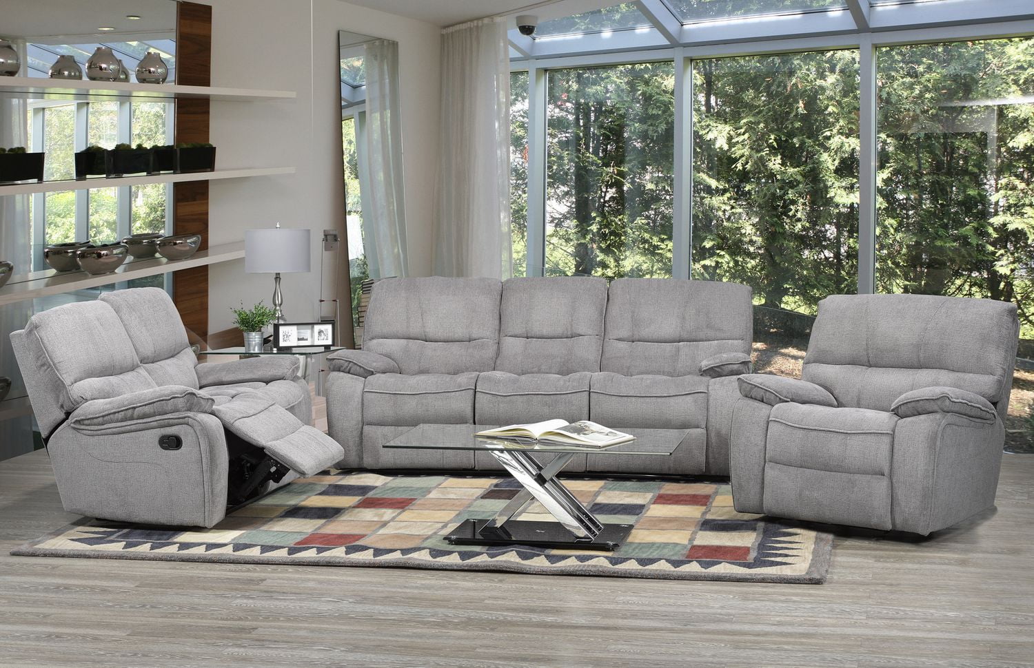 Brassex Inc Edmonton 3Piece Recliner Set, Grey Walmart Canada