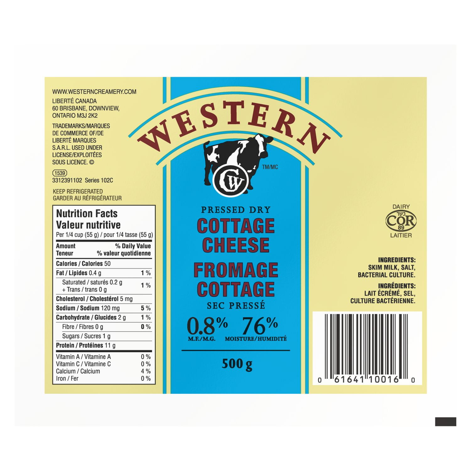 Western Creamery Pressed Dry Cottage Cheese 0.8 MF Walmart Canada