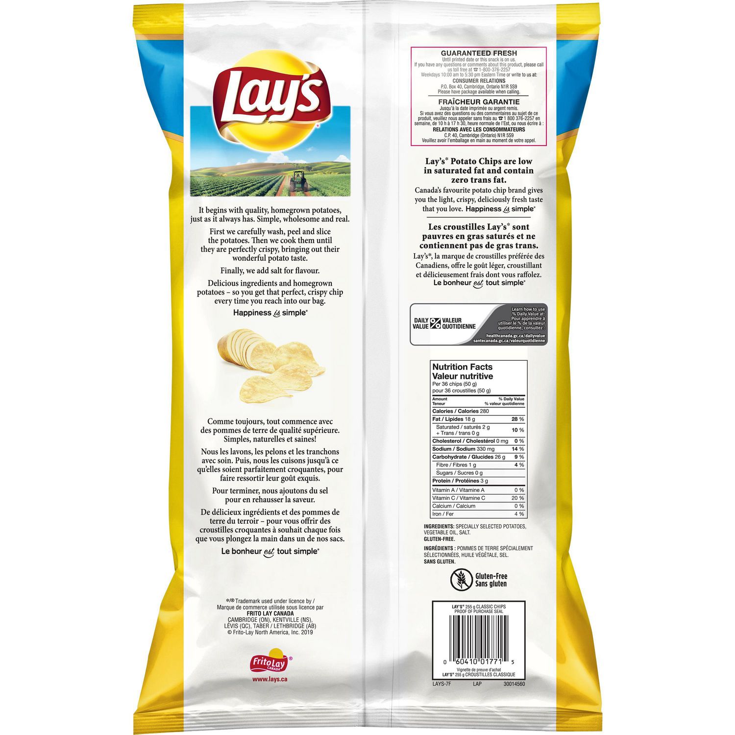 Lays Potato Chips Nutrition Facts Label