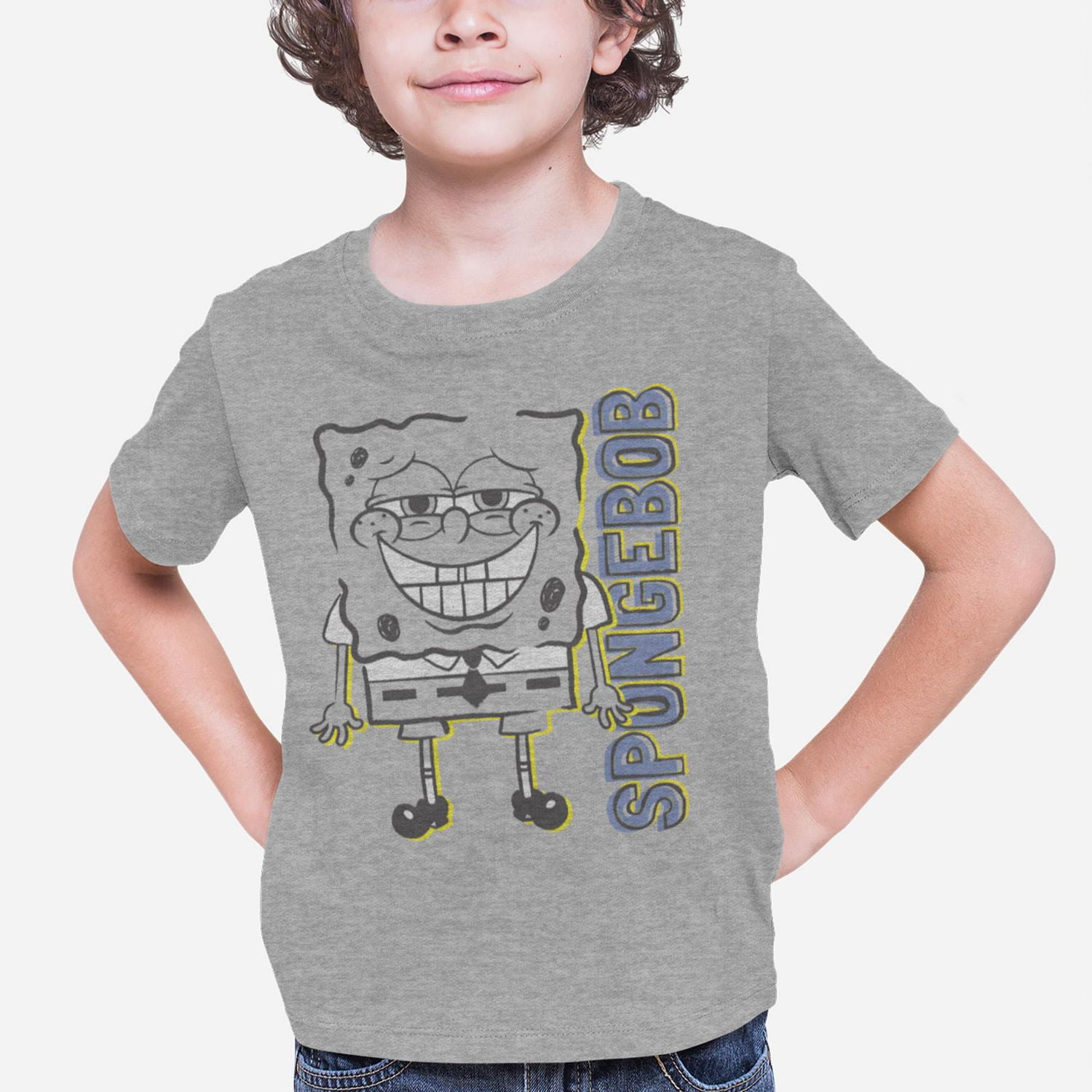 Sponge Bob Boy's basic tee shirt. This boys crew neck tee shirt has short sleeves and a trendy print and