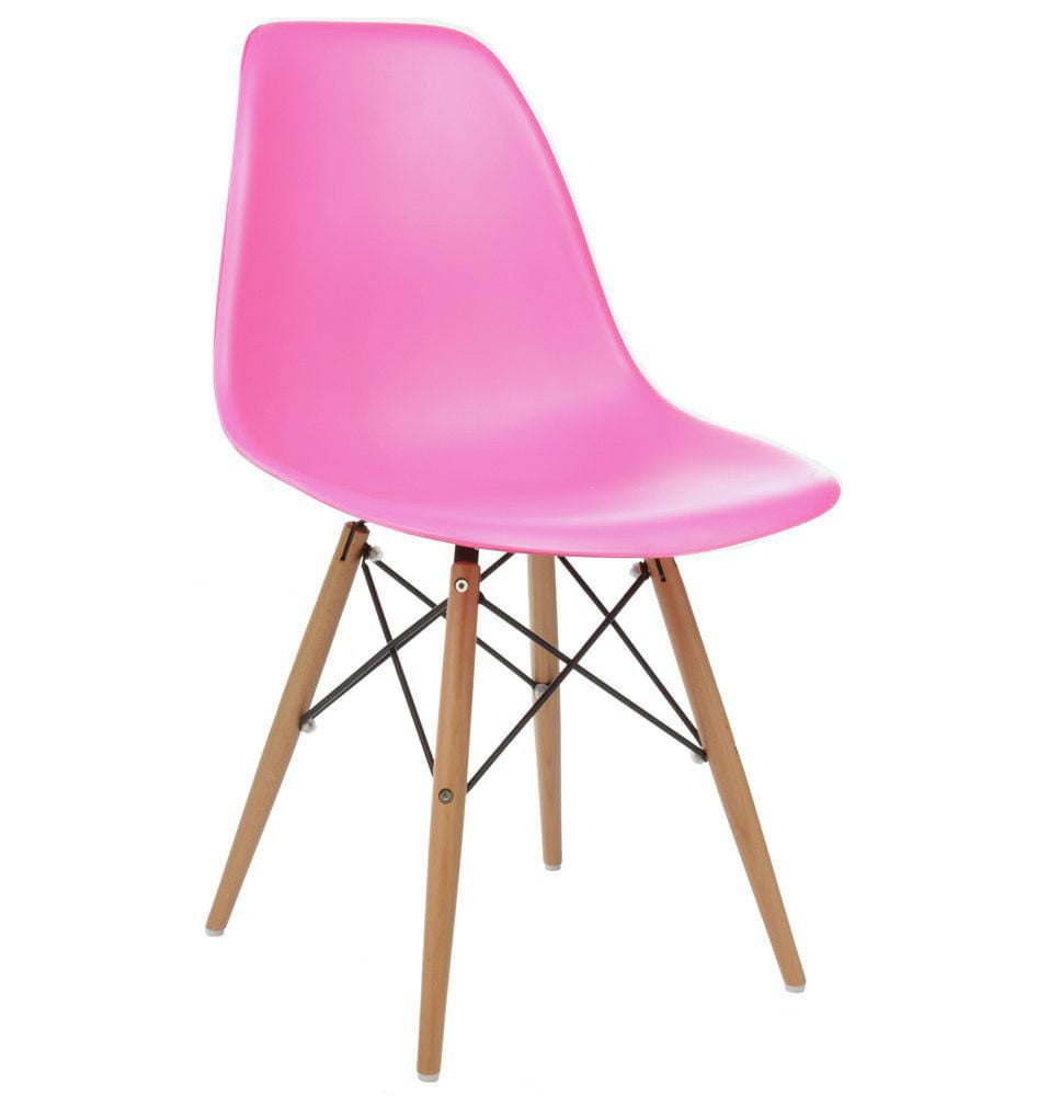 Plata Import Eames Style Side Chair Natural Wood Legs Eiffel Dining Room Chair in Pink