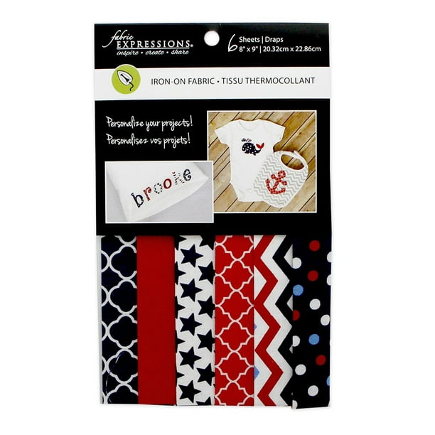 Tissu thermocollant Fabric Expressions à motif en rouge, blanc et noir de 8 x 9 po