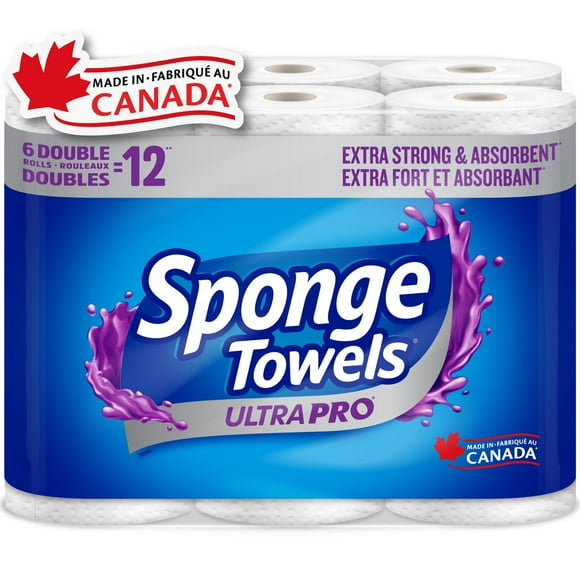 SpongeTowels UltraPRO Serviettes en papier extra résistantes et absorbantes, feuilles Mesure-au-choix®, 6 = 12 rouleaux ordinaires Extra fort et absorbant