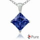 Pendentif Pure en argent sterling avec 3,00 carat poids total ZC saphir bleu en forme de diamant carré 8mm, et une chaîne de 18 po – image 1 sur 3